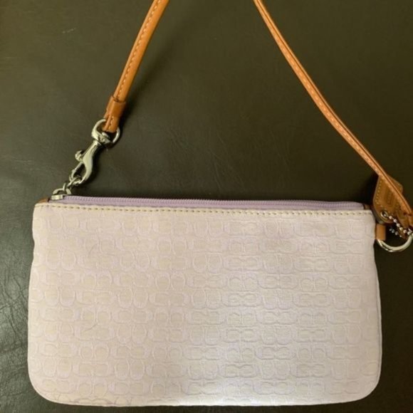 Coach Monogram Lavender Wristlet Tan Leather - Picture 2 of 7